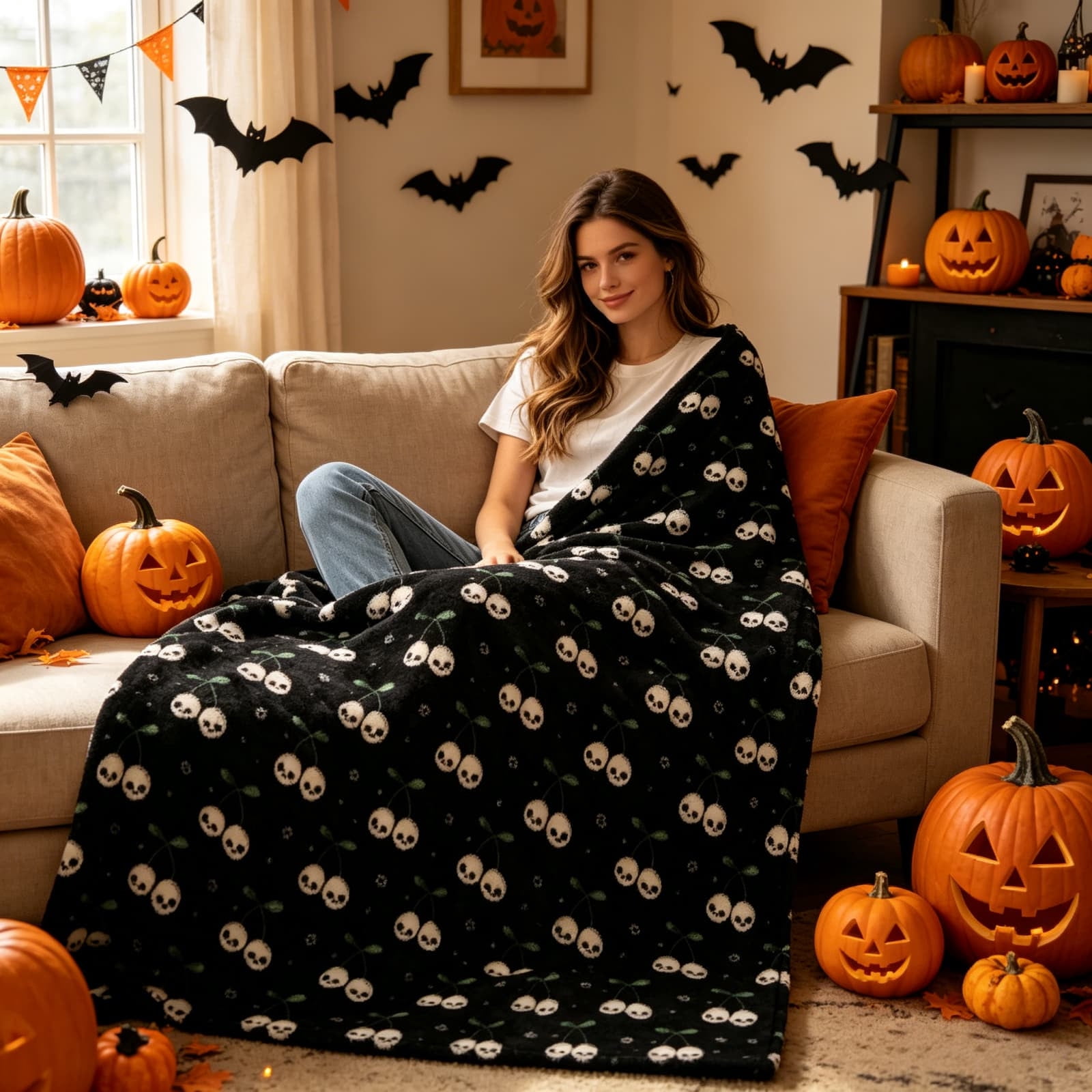 2026 new Summerween Oversize Super Soft Plush Throw Blankets, Summer Patio Pool Halloween Throws, All Seasons