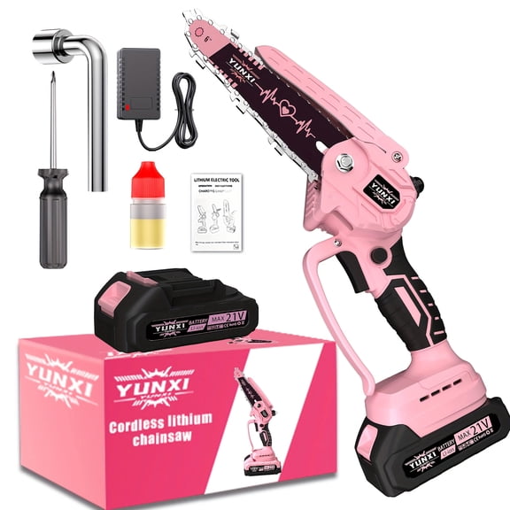 2026 new cordless mini pink electric handheld chainsaw, handheld electric tree trimmer, 6-inch 21V Cordless Mini Chainsaw, Handheld Electric Saw for Tree Trimming & Wood Cutting, Pink