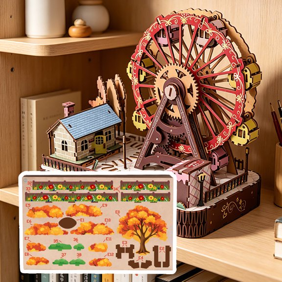 2026 new creative Ferris Wheel 3D wooden puzzle, a rotatable amusement park scene building model kit, is the perfect Christmas gift