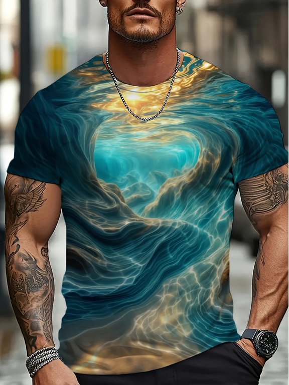 2026 new men's large-size round neck short-sleeved T-shirt, European and American fashion style, breathable, comfortable and casual