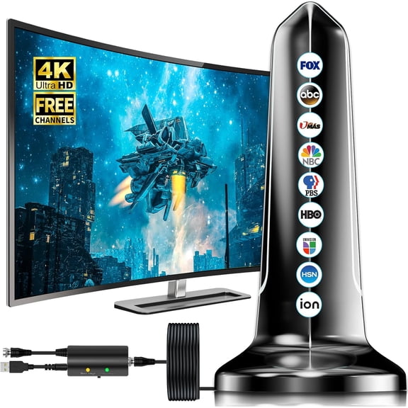 2026 smart TV digital antenna, 3600+ mile range indoor/outdoor TV antenna, with amplifier supports 41080 local channel antenna - thick coaxial cable
