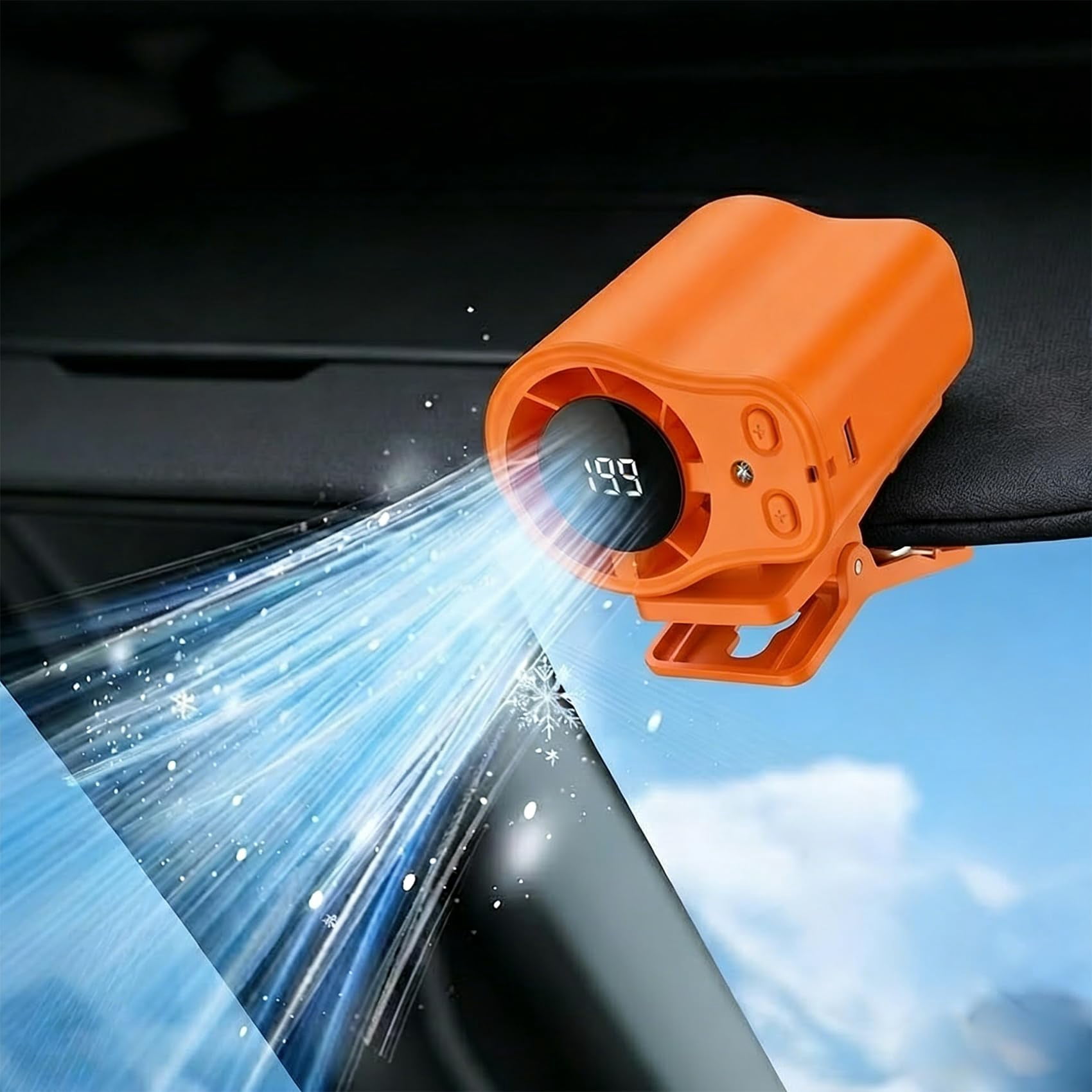 2026 style air wind fan, LED screen - 360° rotation, 199 wind speed, semi-controlled cooling technology, USB charging, free wind fan, suitable for US car, workshop, outdoor (1PCS orange)