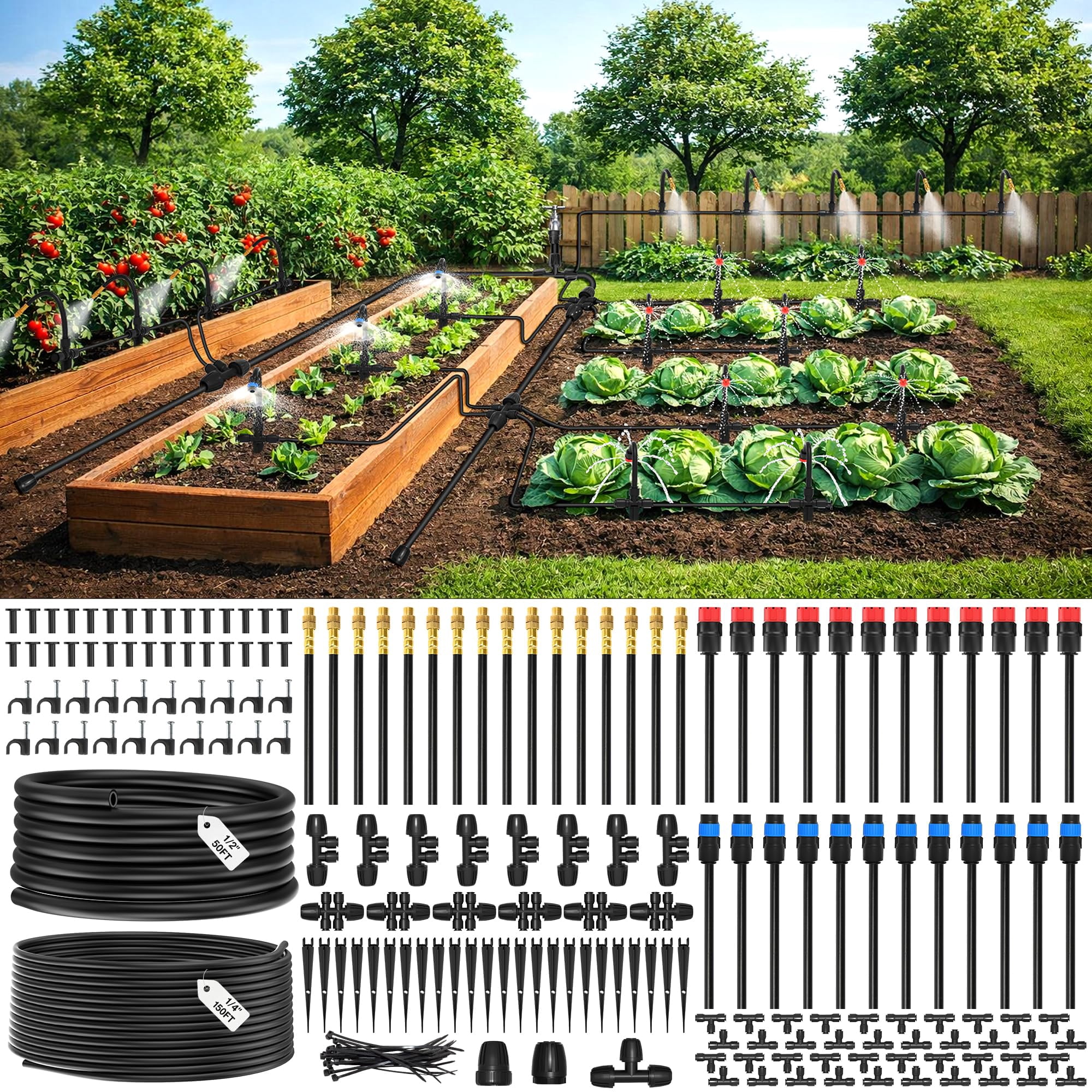 2026-upgrade 360° Adjustable Drip Irrigation System Kit 200ft Bendable ...