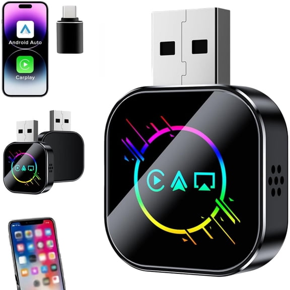 2026 upgrade three in one wireless car adapter, suitable for iPhone wireless CarPlay adapter, automatically connected through dual 2.4/5GHz WiFi and Bluetooth 5.0, plug and play car screen mirror