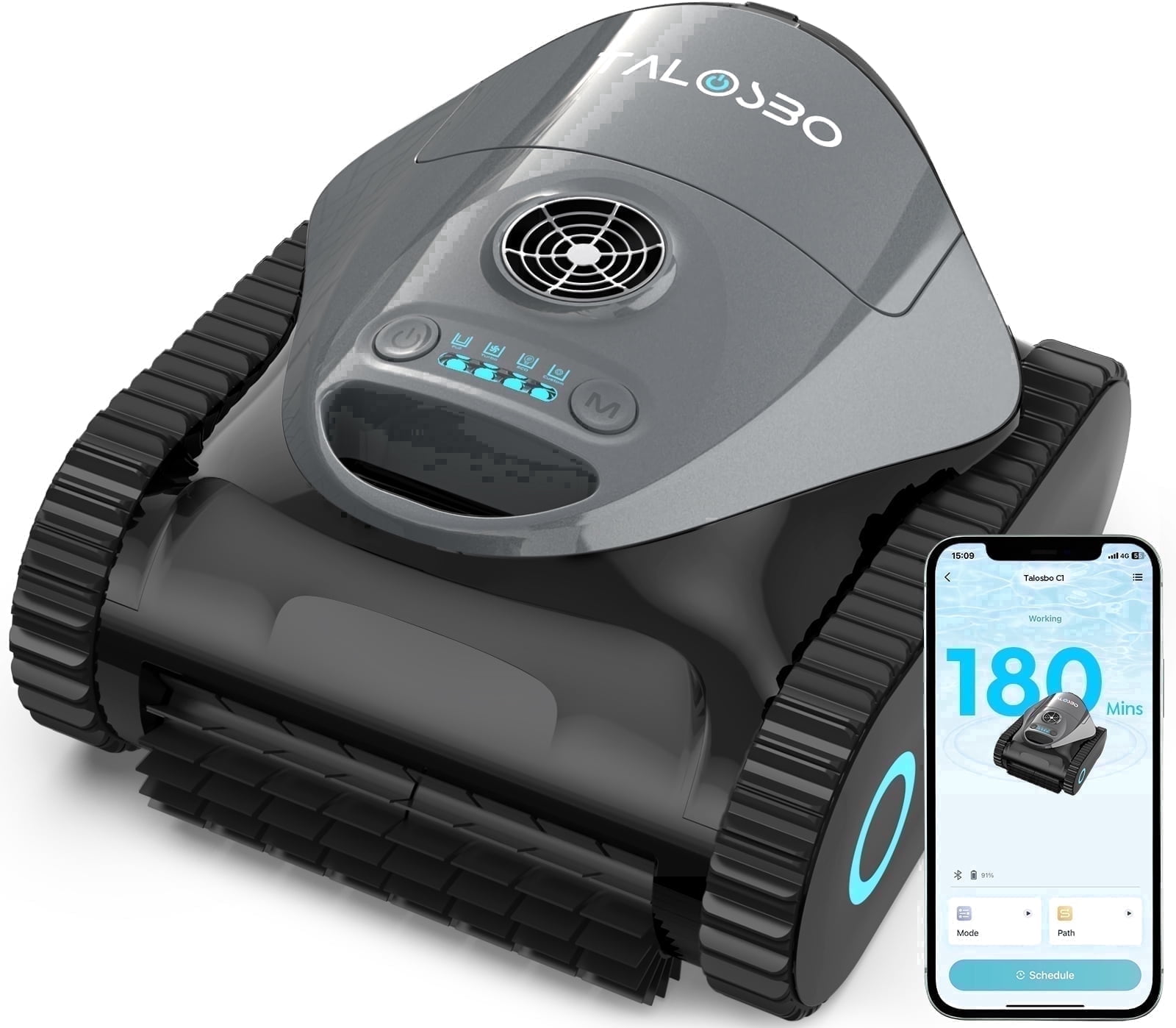 (2026 new)Talosbo C1 Cordless Robotic Pool Vacuum Cleaner with Wall &Waterline Cleaning, for Inground Pools Up to 1615 sq.ft, 180 Min,Dual Filtration, Smart Navigation, App Support