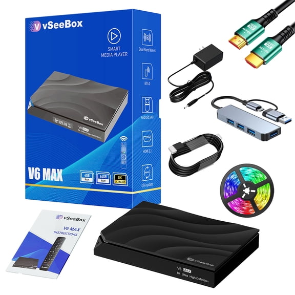 2026 vSeeBox V6 Max New Box 64GB 8K HD Voice Control