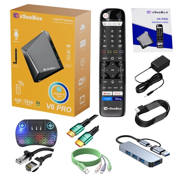 2026 vSeeBox V6 Pro Voice Control Easy Setup 8K HD Wifi6 Deluxe Gift Pack