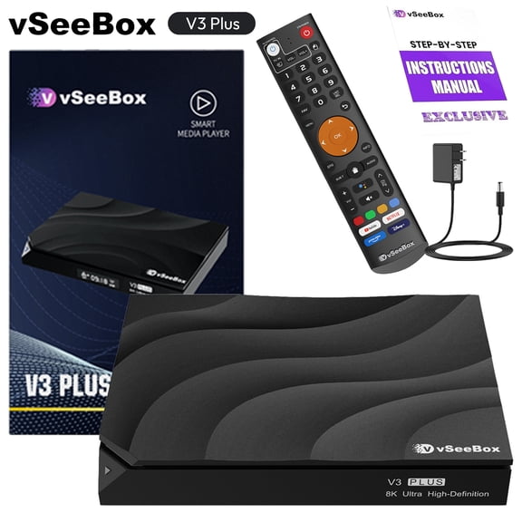 2026 vSeeBox v3 plus 4GB RAM, 64GB Storage, Voice Control, 8K HDMI&Ethernet Cable