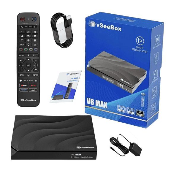 2026 vseebox v6 max, 4GB RAM, 64GB Storage, 8K HDMI cable, Android 14 | Voice Control |WiFi6