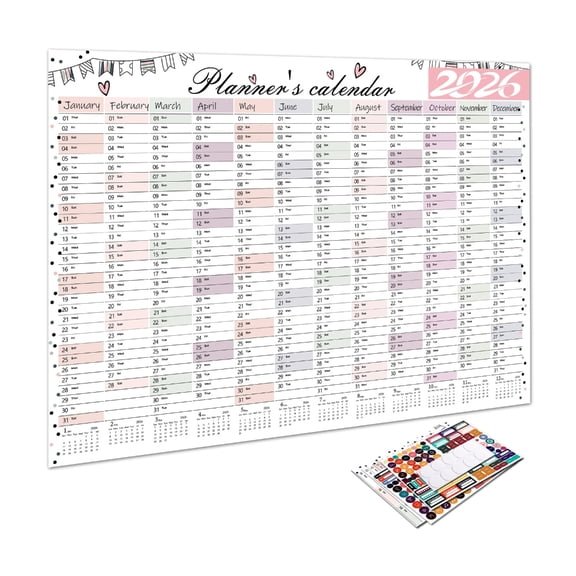 2026 wall calendar, poster-Styles weeklys planner with stickers, Made Ofss 12-month thick paper, suitable for home, offi