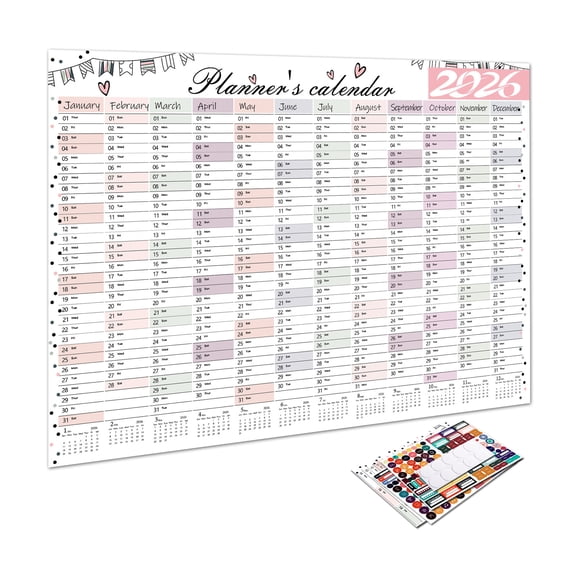 2026 wall calendar, poster-Styles weeklys planner with stickers, Made Ofss 12-month thick paper, suitable for home, school, teachers and students.