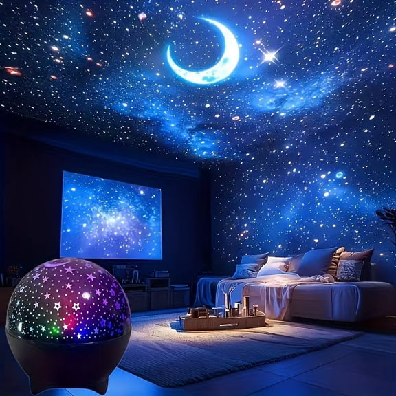 2026Auto Rotating Star Moon Projector Night Light, RGB Color Modes, Compact Starry Sky Lamp for Bedroom Party Living Room Decor
