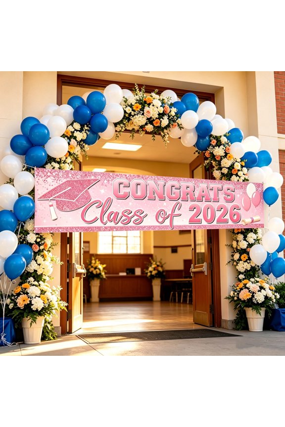 2026Graduation Hanging Banner, Fashion Black Gold Tone Festive Graduation Element Design, Party Decorative Cloth, Backdrop Ornament for Classroom Yard Graduation Gathering Scene Arrangement