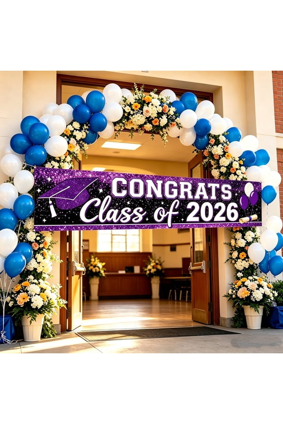 2026Graduation Hanging Banner, Fashion Black Gold Tone Festive Graduation Element Design, Party Decorative Cloth, Backdrop Ornament for Classroom Yard Graduation Gathering Scene Arrangement