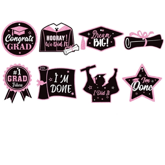 2026Graduation Party Decorations, BlackandRed Party Hangings, Diploma Themed Ornaments, Classroom Graduation Displays, 8 Pc Set