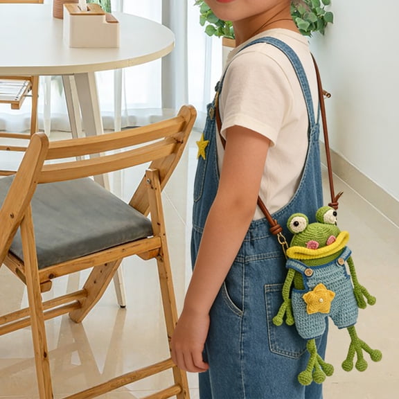 2026Handmade Crochet Big Mouth Frog Crossbody Bag Handmade Sausage Mouth Knitted Animal Purse Overalls Ugly Cute Shoulder Bag,Cute & Practical Phone Case for Animal Lovers