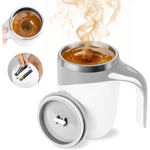 2026NEW Automatic Magnetic Stirring Coffee Mug, Magnetic Stirring Cup Rotating Home Office Travel Mixing Cups,Stainless Steel Self Mixing Mug for Coffee/Milk/Tea/Hot Chocolat (1-White-Battery)