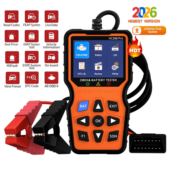 2026NEW HC368Pro 2 in 1 OBD2 Scanner + Battery Tester, Check Engine Code Reader Car Diagnostic Tools, Enhanced OBD II Code Reader 12V Automotive Battery Load Tester