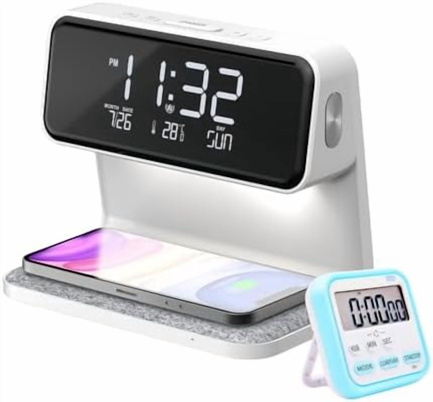 2026New 15W Fast Wireless Charger Digital Alarm Clock, 3-Speed Dimming Warm Night Light, Smart Calendar Bedside Lamp, Atmosphere Desk Lamp, Perfect Gifts for Birthday Christmas Family Friends