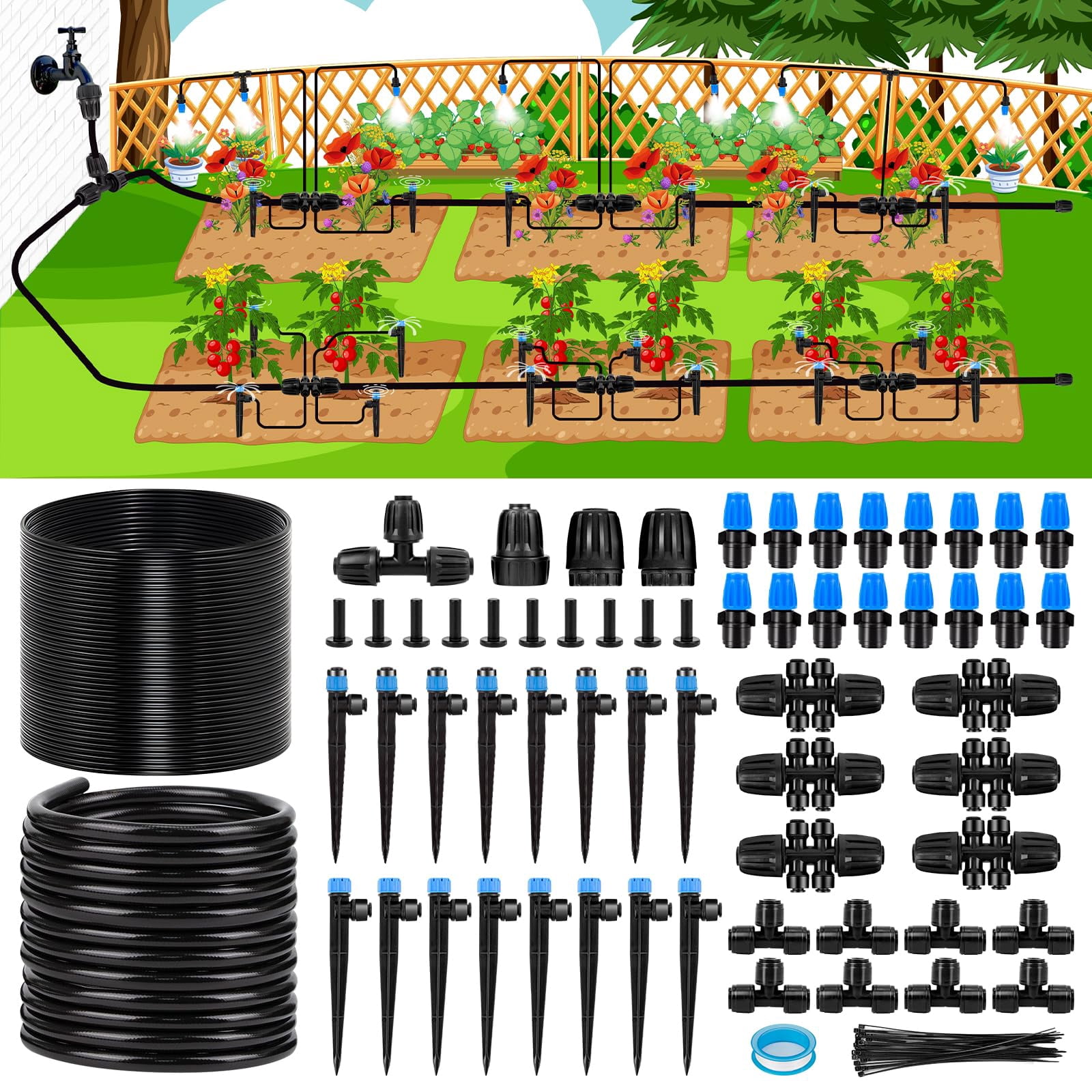 2026New 230FT Quick-Connect Drip Irrigation System Kit Automatic Garden Watering Misting System for Greenhouse Yard Lawn
