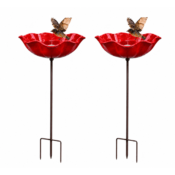 2026New Handmade Metal Flower Garden Stakes Bird Bath - 3-in-1 Mini Bird Bath & Pollinator Station - Durable Metal Stake w/ Bee Bath & Bird Bowl - Weather-Resistant for Garden Yard Decor (1/2/3 Pack)