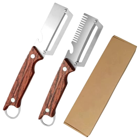 2026New Multi-functional Vegetable Peeler, Ktchen Multi-function Stainless Steel Thickened Fruit Peeler Knife with Wooden Handle, 2-1,Suitable for Peeling Fruits and Shredding Scallions (2PCS)