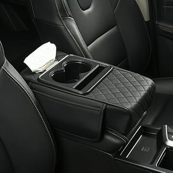 2026New Multifunctional PU Leather Car Armrest Box Mat, The Ultimate in Automotive Space Utilization with Central Elbow, Universal 5-in-1 Center Console Cover (Black)Q