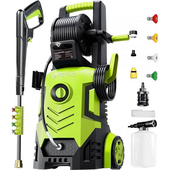 2026New Pressure Washer 5000PSI, 34" Tall, 4 Quick Connect Nozzles,Inlet Hose&Filter&500mlFoam Cannon for Cars/Fences/Driveways/Home Cleaning,Green