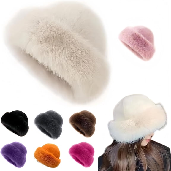 2026New Women's Faux Fur Bucket Hat Plush Winter Hat with,Warm Fluffy Fisherman Cap for Cold Weather,Outdoor,Camping
