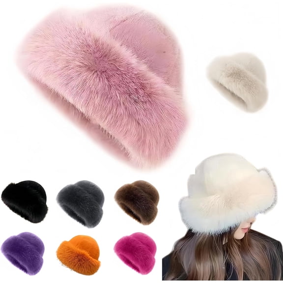 2026New Women's Faux Fur Bucket Hat Plush Winter Hat with,Warm Fluffy Fisherman Cap for Cold Weather,Outdoor,Camping