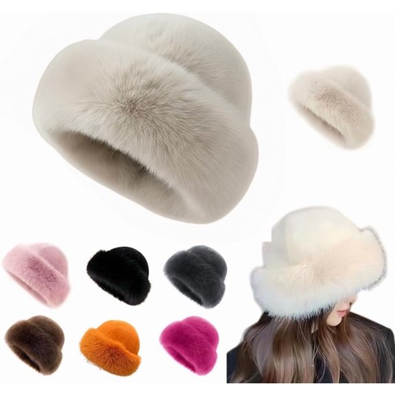 2026New Women's Faux Fur Bucket Hat Plush Winter Hat with,Warm Fluffy Fisherman Cap for Cold Weather,Outdoor,Camping