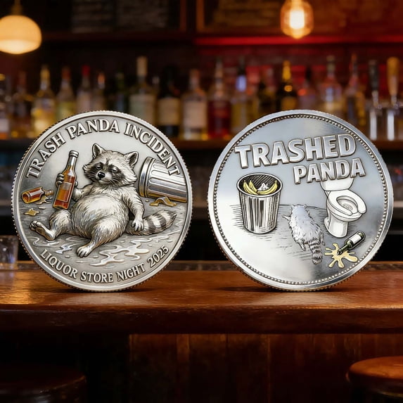 Trashed Panda Incident Challenge Coin,Funny Raccoon Drinking Coin, Just One More Humor Bar Token,Double-Sided Funny Raccoon Drinking Coin , Novelty Gag Gift for Party Lovers & Drinkers