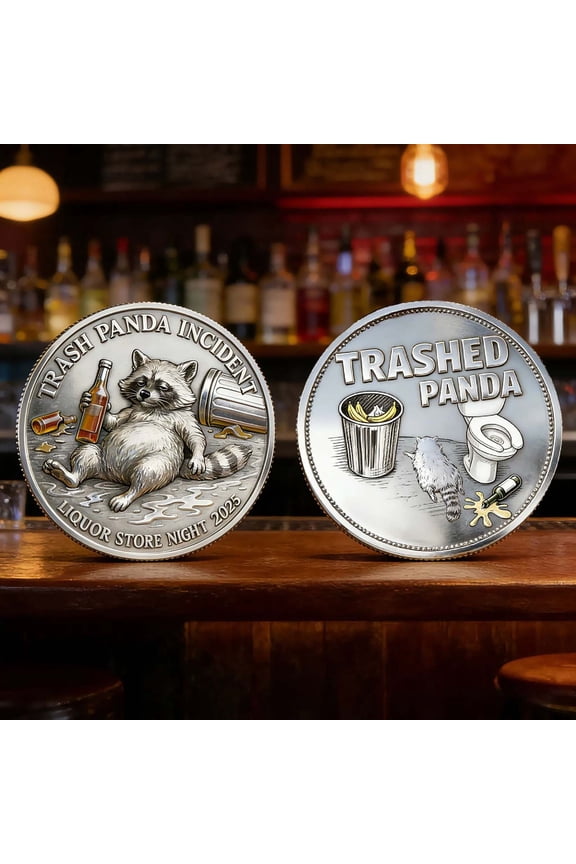 Trashed Panda Incident Challenge Coin,Funny Raccoon Drinking Coin, Just One More Humor Bar Token,Double-Sided Funny Raccoon Drinking Coin , Novelty Gag Gift for Party Lovers & Drinkers