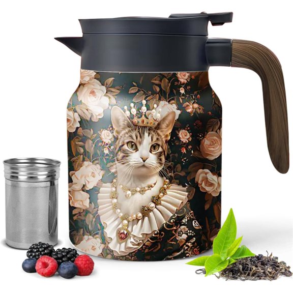 2026TripleHBB Vintage Floral Pattern Tea-Built-In Infuser,Large Teapot with Infuser, 1500ml-50oz Stainless Steel Detachable, Upgrade tea leaf holder and Lid for Home Office