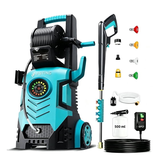 FOTING 5000 PSI at 3.2 GPM Electric Pressure Washer, with 4 Quick-Connect Nozzles and Foam Cannon with GFCI protection,Blue