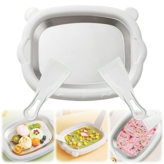 2026White Rolled Ice Cream Maker Kit, DIY Frozen Yogurt & Gelato Ice Cream Roller Tray with 2 Scrapers, Non-Electric, Instant Freeze Dessert Maker for Family