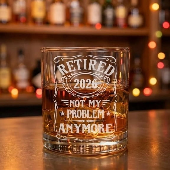 Retirement gift, "Retiring in 2026" whisky glass, funny retirement gift for men, "Not My Problem Anymore" whisky glass, personalized engraved whisky glass