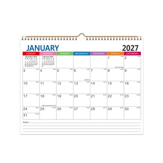 2027 18‑Month Spiral Wall Calendar, English Daily‑Planner Calendar, Floral Leaf Pattern Wall‑Hanging Organizer For Home Office School Decor