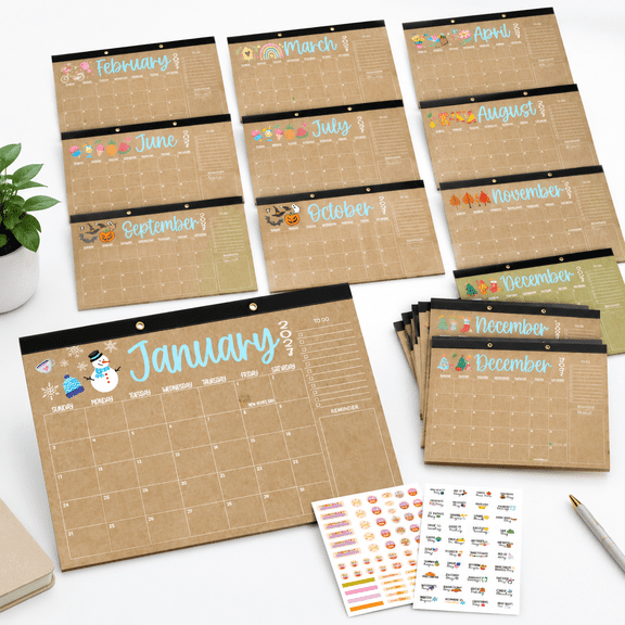 2027-2028 18-Month Large Doodle Teacher Desk Calendar Planner