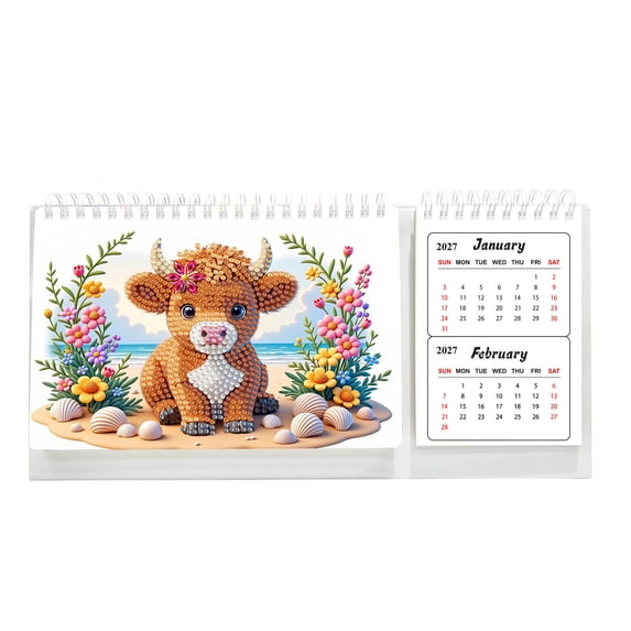 2027-2028 DIY Diamond Art Desk Calendar, 24 Months Standing Flip Calendar for Adults Beginners and Craft Lovers, Office Home Workspace Desktop Decor Gift