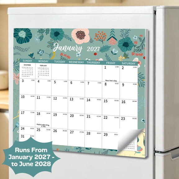 2027-2028 Magnetic Calendar for Refrigerator, 18-Month Calendar Magnet from January 2027 to June 2028 with Corner protector, 11.5"x13", Tear-off Pages, Julian Dates, for Goal Tracking and Planning