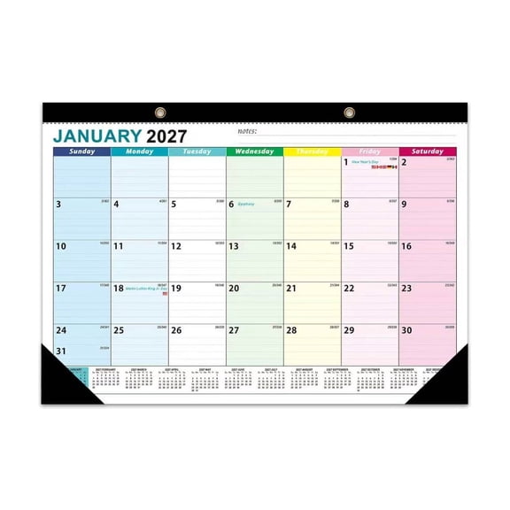 2027-2028 Wall Calendar European Style Jan 2027 to Jun 2028, Color Coded Weekdays 18 Month Large Hanging Planner with Notes Area for Living Room Study, Appreciation Gift for Teacher