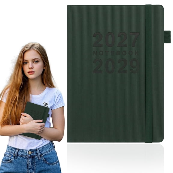2027 To 2029 Three Year Planner Thickened English Schedule Book Portable Daily Weekly Monthly Annual Calendar Notebook Efficient Time Management Organizer Notebook For School Blackish Green 21*14cm