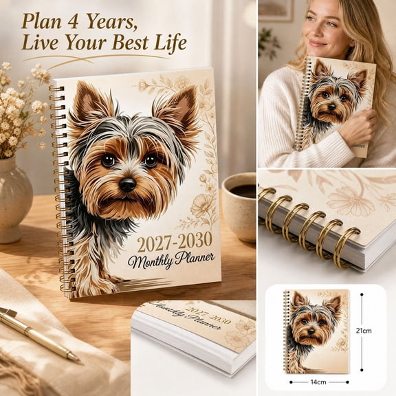 2027-2030 Monthly Planner A5 Spiral Bound Four Year Datebook Calendar Notebook and Schedule Organizer with Dog Illustration Cover