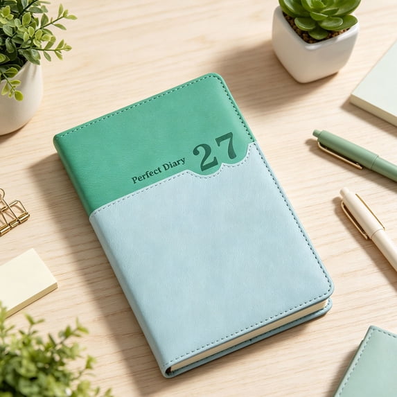 2027 Agenda Book, Two-Tone Color Blocking Hardcover Daily Weekly Monthly Planner with Index Tabs, 365+ Pages Thick Paper for Time Management, Professional for Students, Green