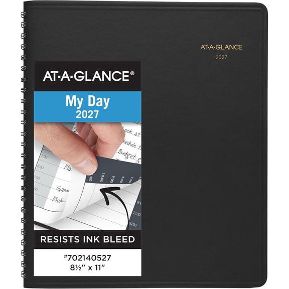 2027 Appointment Book Planner, Daily, 8.5" x 11", 24-Hour, Black (702140527)