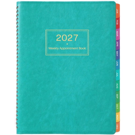 2027 Appointment Book Planner - Large 2027 Daily Hourly Planner, Jan. 2027 - Dec. 2027, 8.5" x 11", Appointment Book with 15-Minute Interval, Thick Paper, Pocket, Turquoise