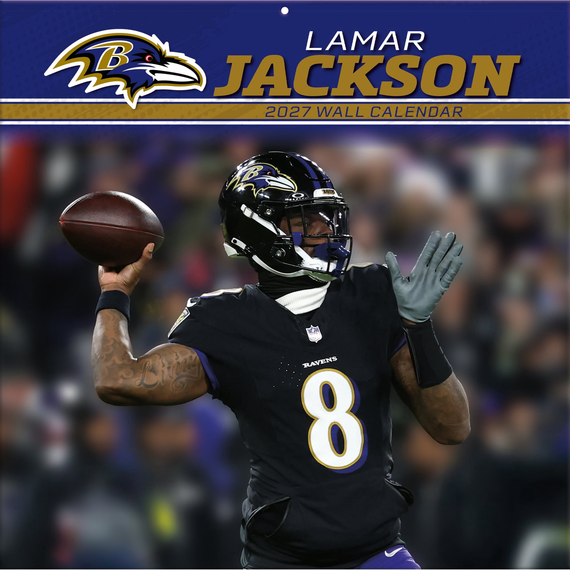 2027 Baltimore Ravens Lamar Jackson, 12x12 Team Wall Calendar, 12"x12", Multicolor