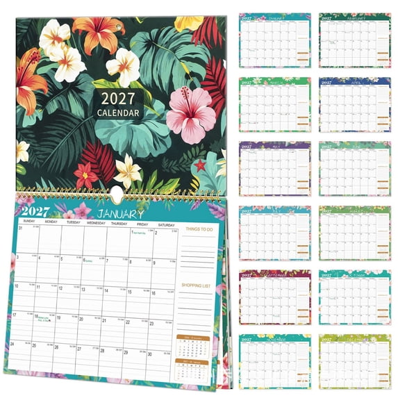 2027 Calendar - 2027 Wall Calendar, Jan.2027 - Dec.2027, 12 Monthly Wall Calendars, Monthly Wall Calendar with Spiral Binding and Hanging Design for Home & Office Planning, Floral, B