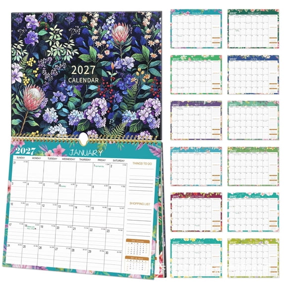 2027 Calendar - 2027 Wall Calendar, Jan.2027 - Dec.2027, 12 Monthly Wall Calendars, Monthly Wall Calendar with Spiral Binding and Hanging Design for Home & Office Planning, Floral, C